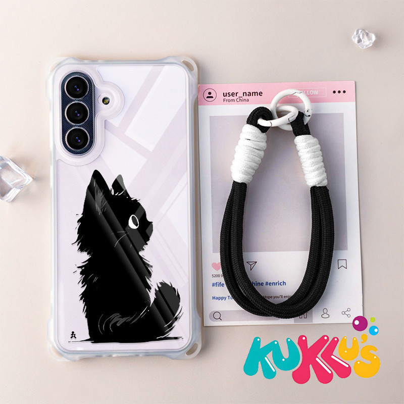 HP GANTUNGAN Black Catเคสโทรศัพท์+แขวนขนแปรงหนาสําหรับInfinix Tecno Spark Go 1 สมาร์ท 10 9 8 Hot 50 