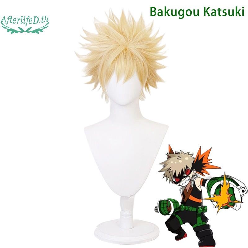 วิกผม.Cosplay.My.Hero.Academia.Bakugou.Katsuki.แบบสั้น.สีทอง.ทำจากผ้ายาสีน้ำเงิน.เหมาะสำหรับงานHallo