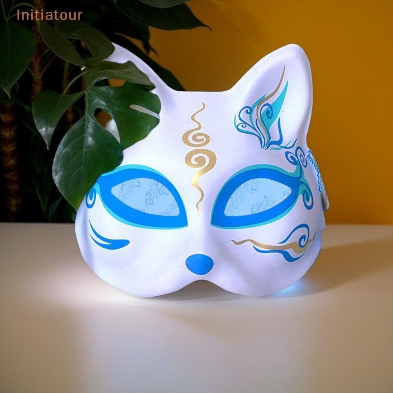 [Initiatour] Anime Demon Fox Mask Hand-painted Japanese Kitsune Mask คอสเพลย์ Prop สําหรับ Masquerad