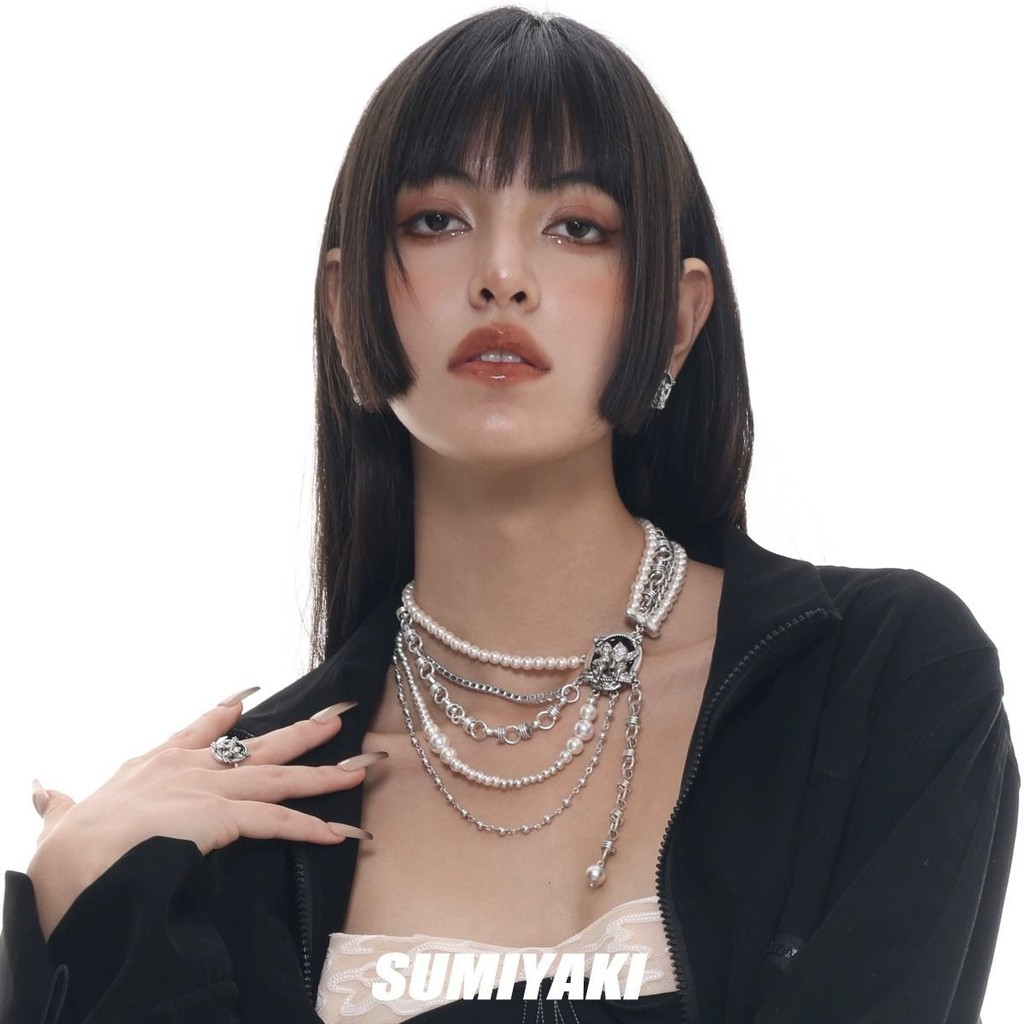 สร้อยคอมัลติเลเยอร์เพียรล์ FX แบบเน้น VERB Original ดีไซน์อเมริกัน สไตล์ชอกเกอร์สำหรับสาว ๆ