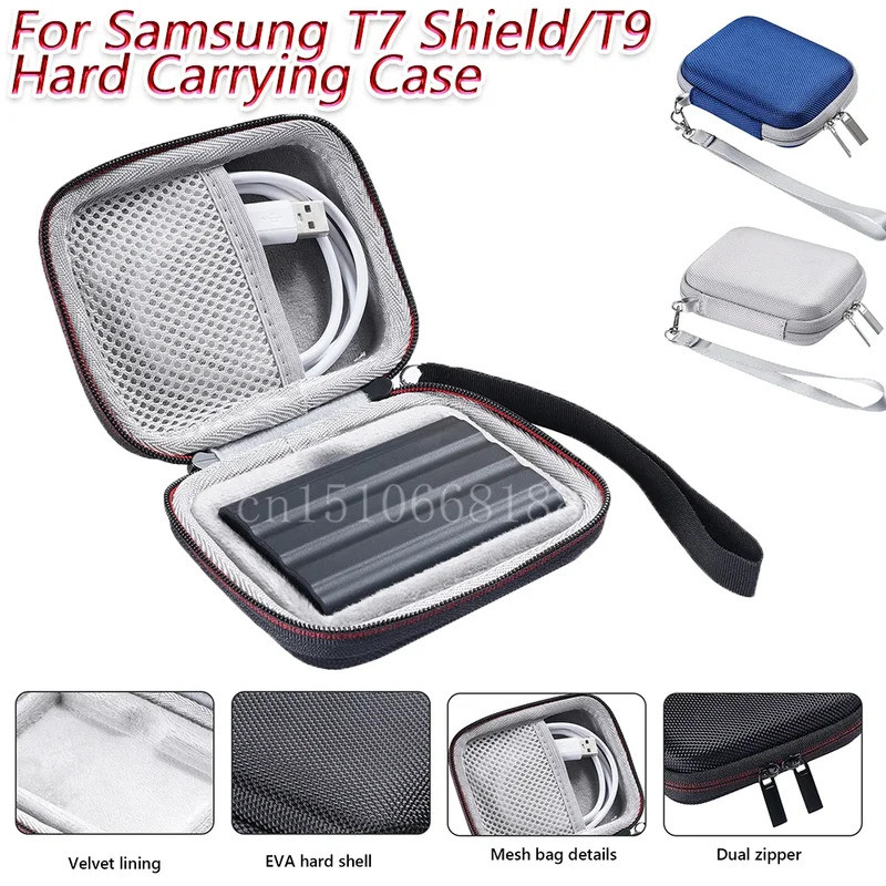 SAMSUNG ฮาร์ดไดรฟ์ภายนอกกระเป๋าEVA Hardกระเป๋าถือกันกระแทกแบบพกพาสําหรับSamsung T7 Shield/T9 4TB/2TB