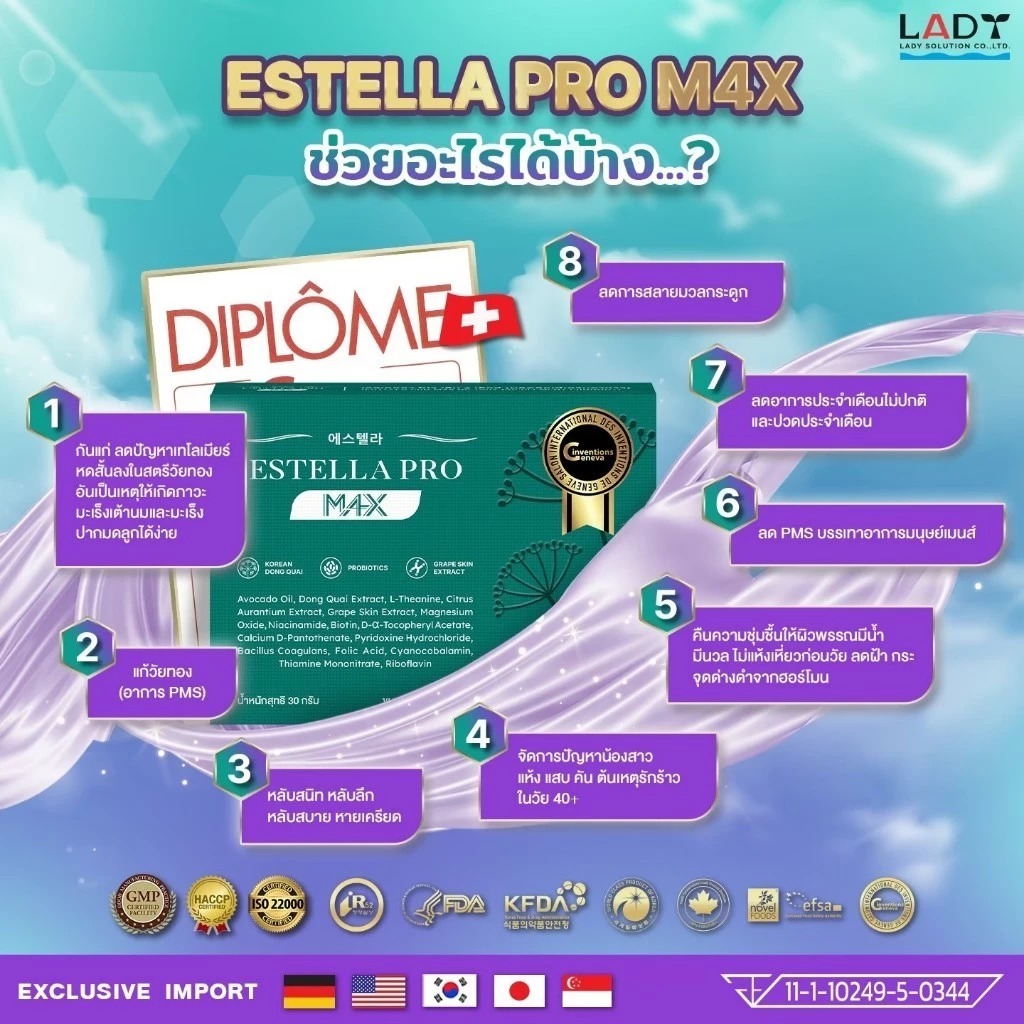 Estella Pro M4X ผลิตภัณฑ์เสริมอาหาร ปรับสมดุลฮอร์โมนผู้หญิง วัยทอง thumbnail 6