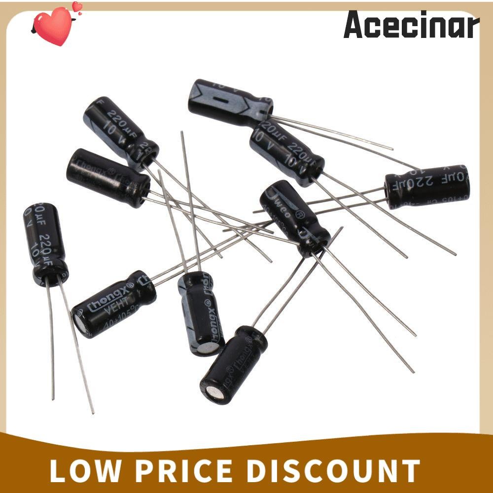 ACECINAR ตัวเก็บประจุไฟฟ้า, อลูมิเนียม 5 x 11 มม. ตัวเก็บประจุไฟฟ้า Polarised, ตะกั่ว Radial คุณภาพสูง 105C 10V 220uF