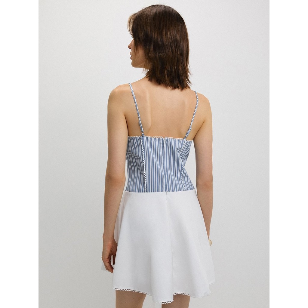 [Pomelo] เดรสลายทางแต่งขอบลูกไม้ / Striped Lace Trim Dress — صورة 6