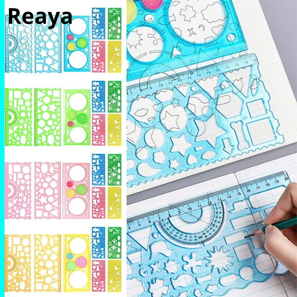 REAYA 7 ชิ้น/เซ็ตไม้บรรทัดอุปกรณ์สํานักงานโรงเรียนรูปไข่เรขาคณิตแม่แบบนักเรียน Multi-function Curve รูปแบบเรขาคณิตวาด