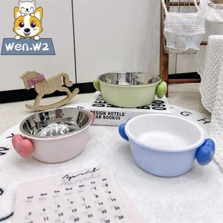 wen.W2 ชามสแตนเลสสำหรับสัตว์เลี้ยงถอดทำความสะอาดได้ง่ายชามสุนัขน่ารักน่ารักน่ารักจัด แต่งขนาดถังอาหารสัตว์เลี้ยง