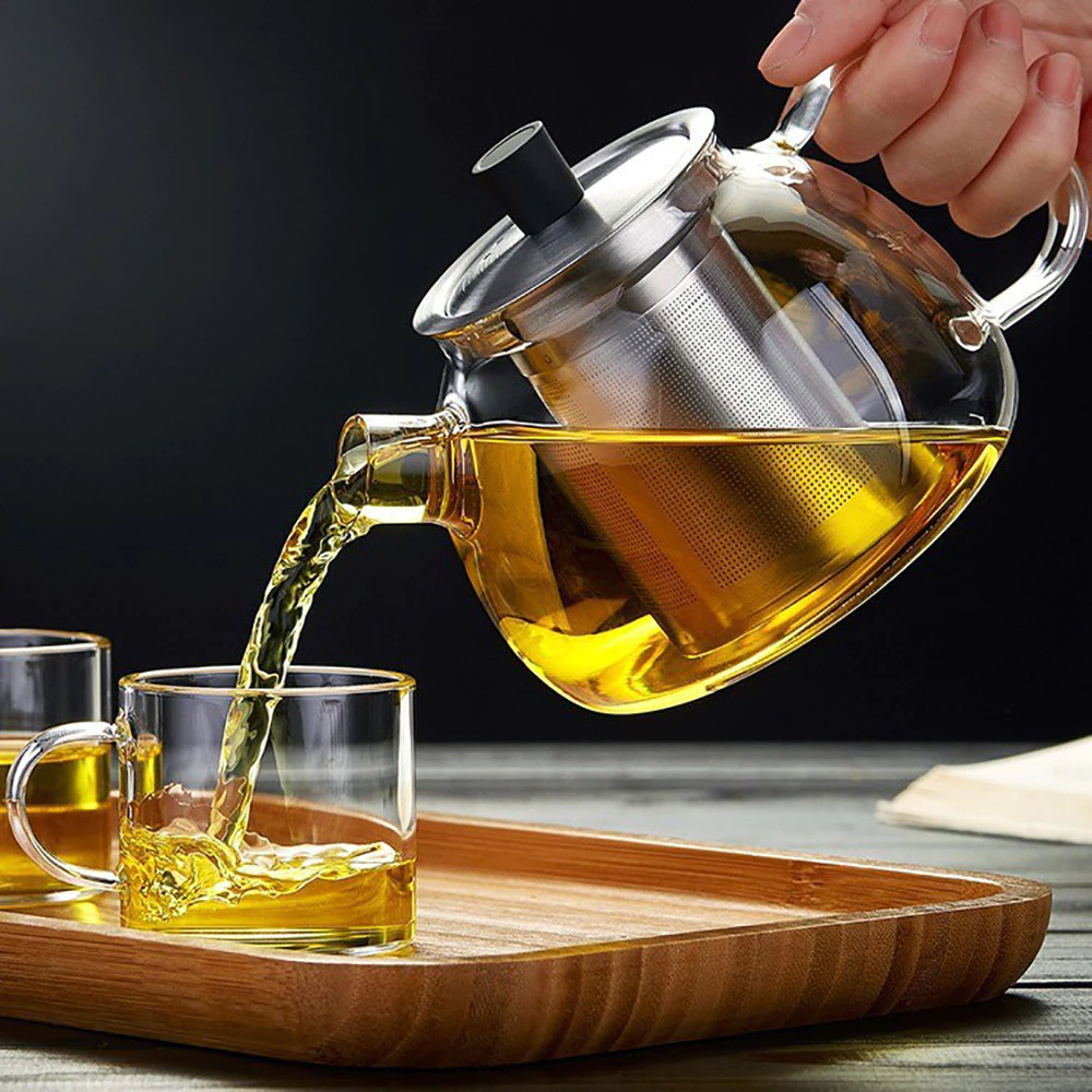 แก้วหม้อชา Infuser 800ML / 1500ML กาน้ําชาทนความร้อนแยกน้ํากาต้มน้ําด้านในจีน Kung Fu กรองชา Teaware
