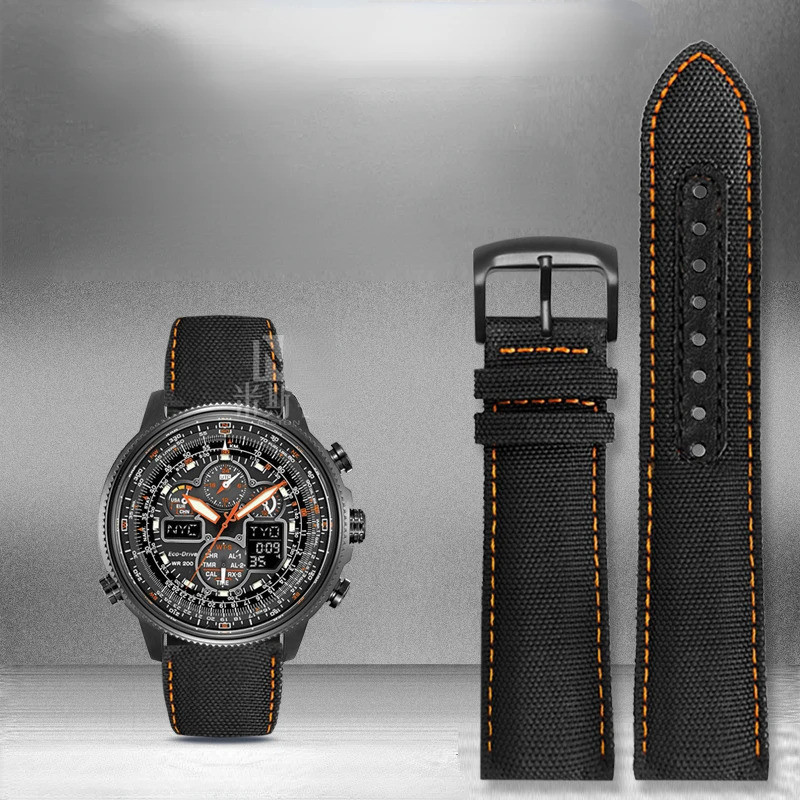 สายนาฬิกาหนังไนลอนสําหรับ Citizen Air Eagle Series JY8035-04E 8030-83e 8037-50e กันน้ํา Sweat-Proof 