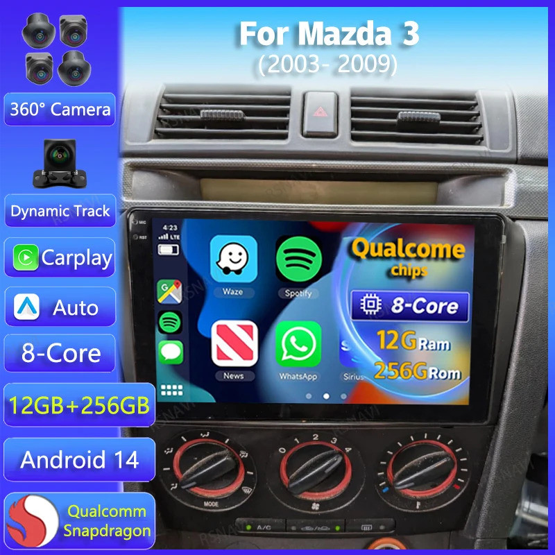 Android 14 รถวิทยุสําหรับ Mazda 3 2003 2004 2005 2006 2007 2008 2009 เครื่องเล่นวิดีโอมัลติมีเดีย Gp