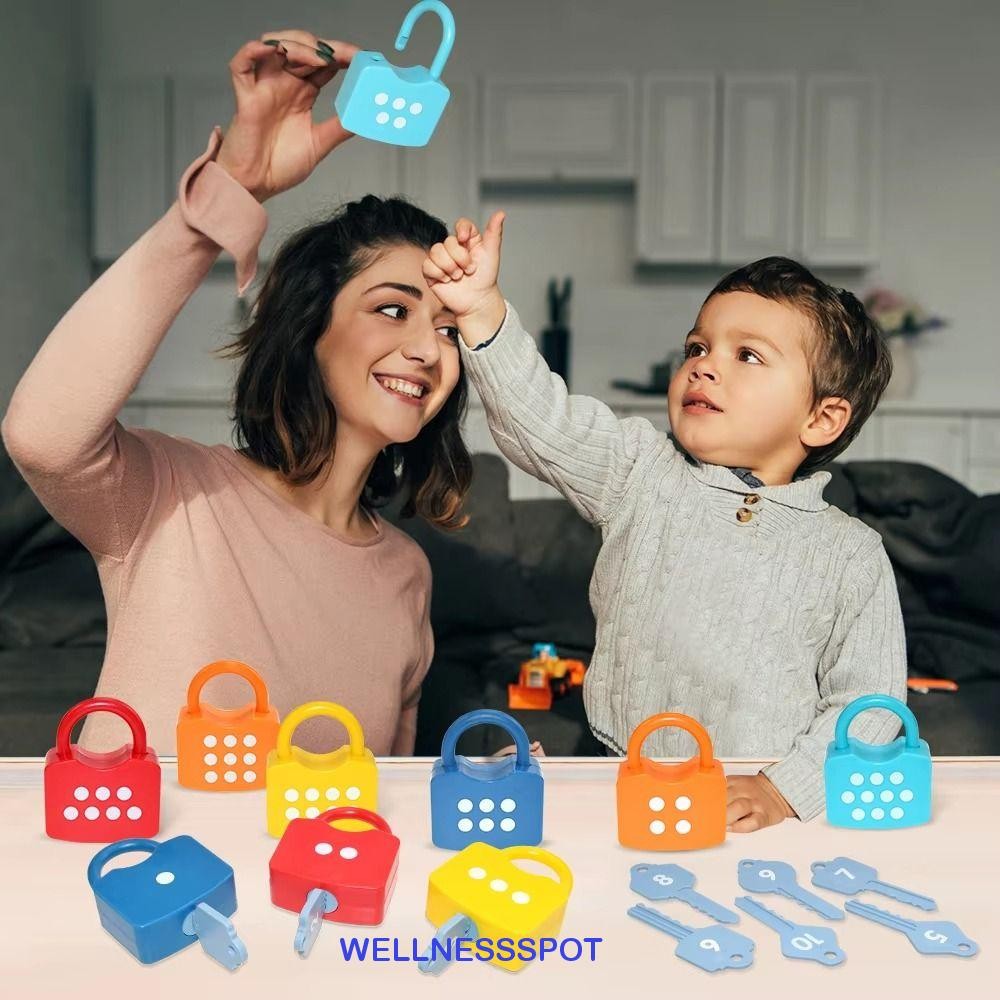 WELLNESSSPOT Number Lock Key Toys, Math Count ปลดล็อค Key Early Educational Toys, ของขวัญเด็กหมายเลข