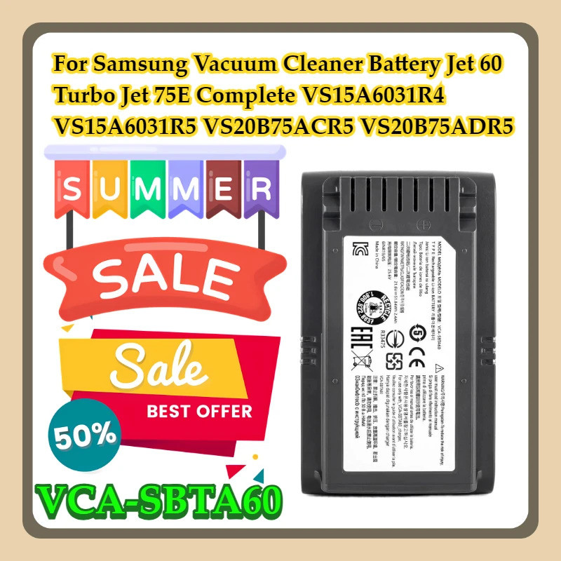 สําหรับ Samsung VCA-SBTA60 เครื่องดูดฝุ่นแบตเตอรี่ Jet 60 Turbo Jet 75E Complete VS15A6031R4 VS15A60