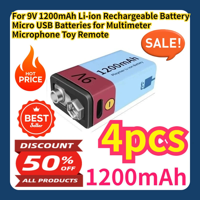 สําหรับ 9V 1200mAh Li-ion แบตเตอรี่ Micro USB แบตเตอรี่สําหรับมัลติมิเตอร์ไมโครโฟนของเล่นระยะไกล