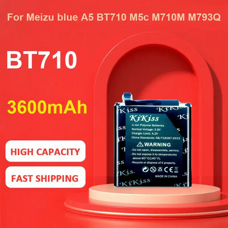KiKiss แบตเตอรี่สําหรับ Meizu สีฟ้า A5 M5c M710M M793Q,BT710,3600mAh