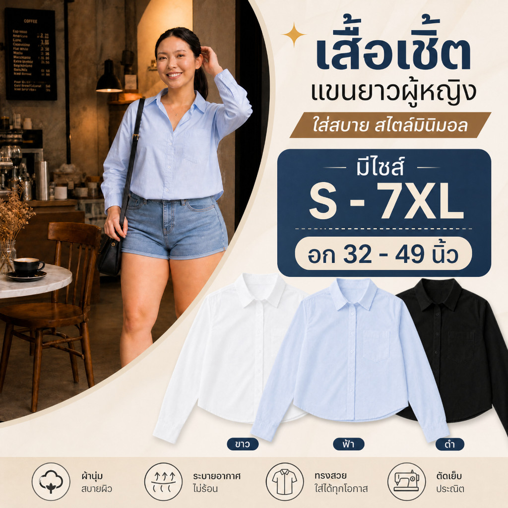 [JOY] เสื้อเชิ้ตแขนยาว คอปกโปโล สีขาว สไตล์เกาหลี สําหรับผู้หญิง