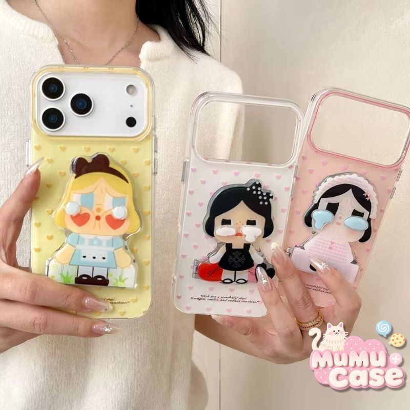 เคสกระจกลายการ์ตูนน่ารัก มีขาตั้ง ใช้สำหรับ iPhone 17 Pro Max 15 Pro 16 Plus 14 17 Air 13 12 11 X/Xr/Xs/Xs Max 7 8 Plus