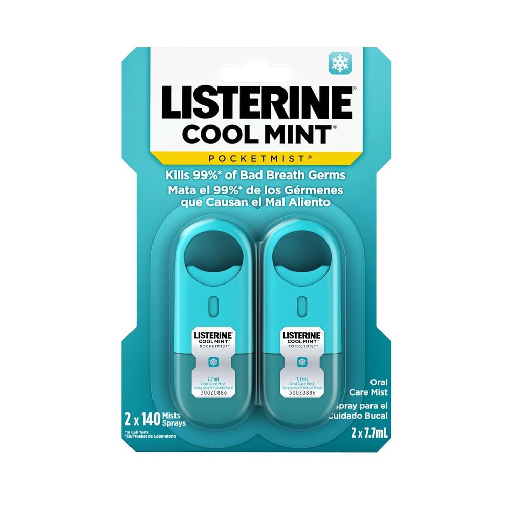 Listerine Cool Mint Pocketmist, Oral Care Mist for Fresh Breath, Non-Aerosol Sugar-Free Bad Breath R