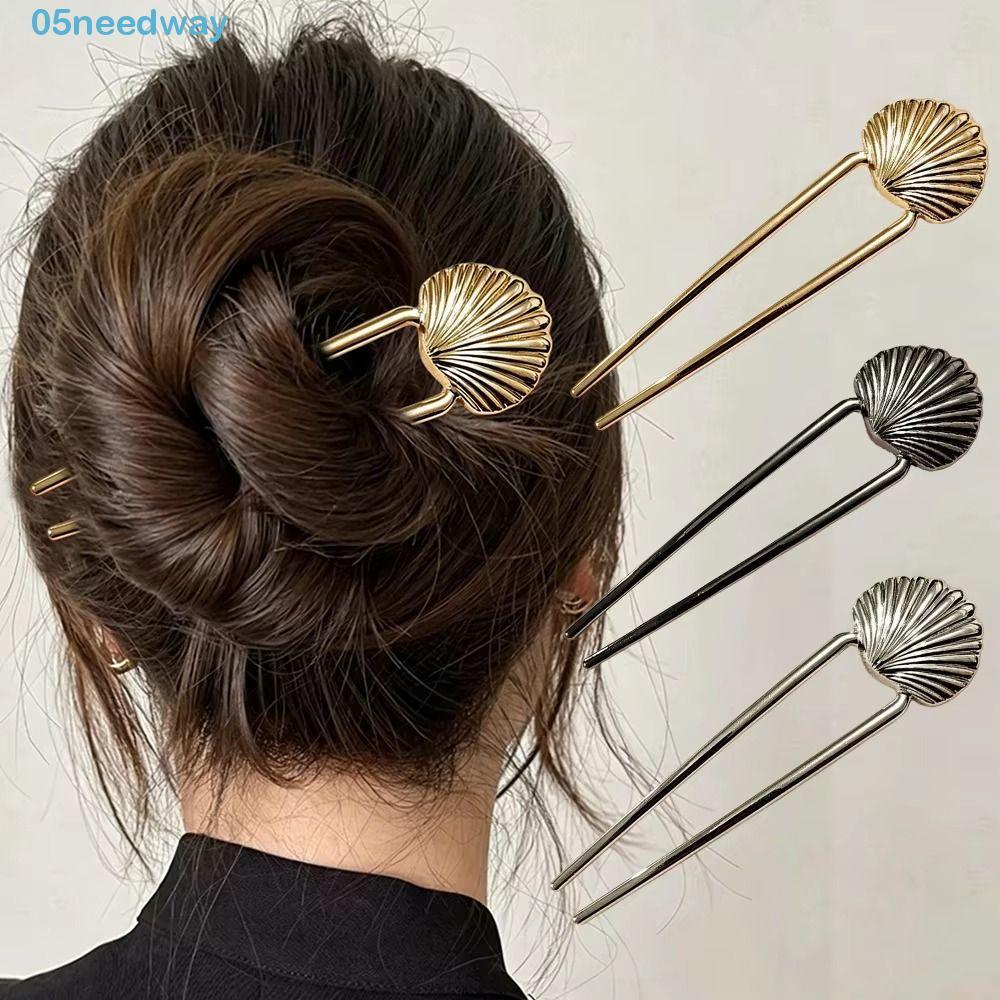 NEEDWAY Shell Hair Sticks, U Shape Alloy U-Shaped Hair Fork, Retro Gold Silver Hair Holder Headdress