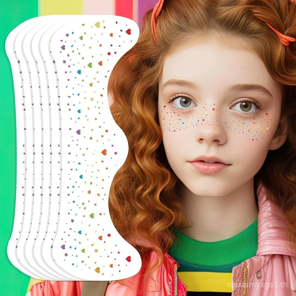 Pride Heart Freckles Face Tattoo - รอยสักชั่วคราวกลิตเตอร์พร้อมสัญลักษณ์ความรัก | สติ๊กเกอร์กันน้ํา 