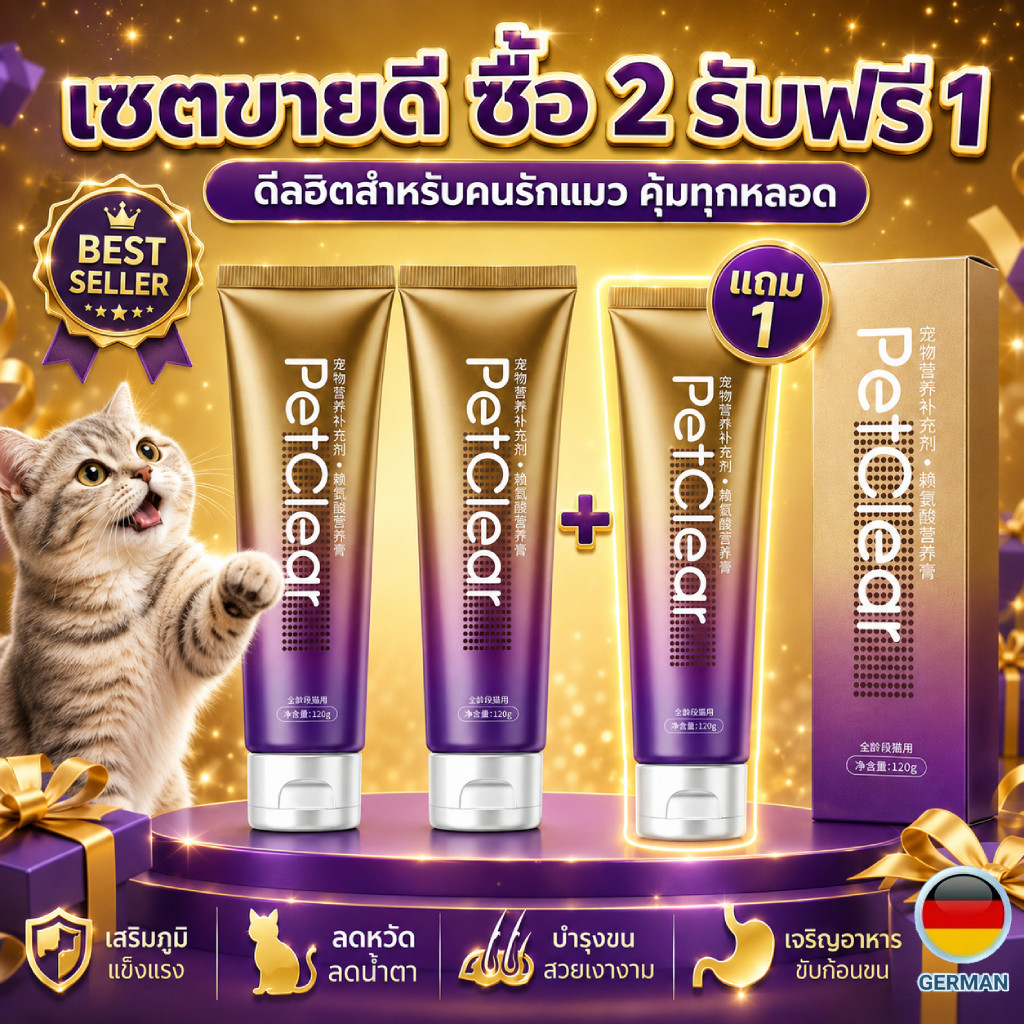 ไลซีนแมว PetClear 120g อาหารเสริมแมว วิตามินแมว ทอรีน สำหรับแมวทุกวัย