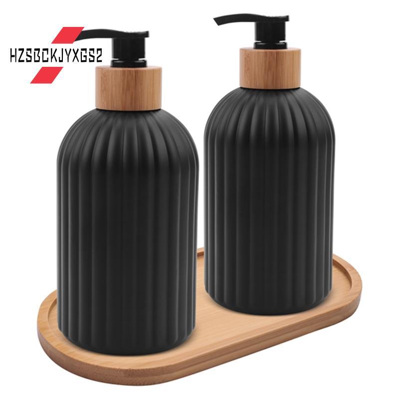 Hzsbckjyxgs214Oz เครื่องจ่ายสบู่แก้วพร้อมถาดไม้, ชุดตู้ทําสบู่มือและจาน 2 ชิ้น, ห้องครัวห้องน้ํา Far