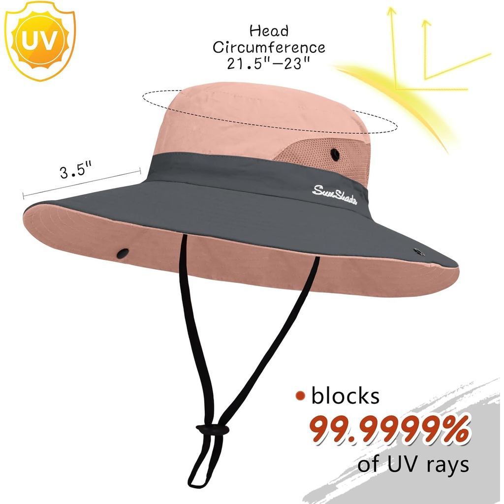 ZOORON Women's Ponytail Safari Sun Hat,Wide Brim UV Protection Outdoor Bucket Hat,Foldable Beach Sum
