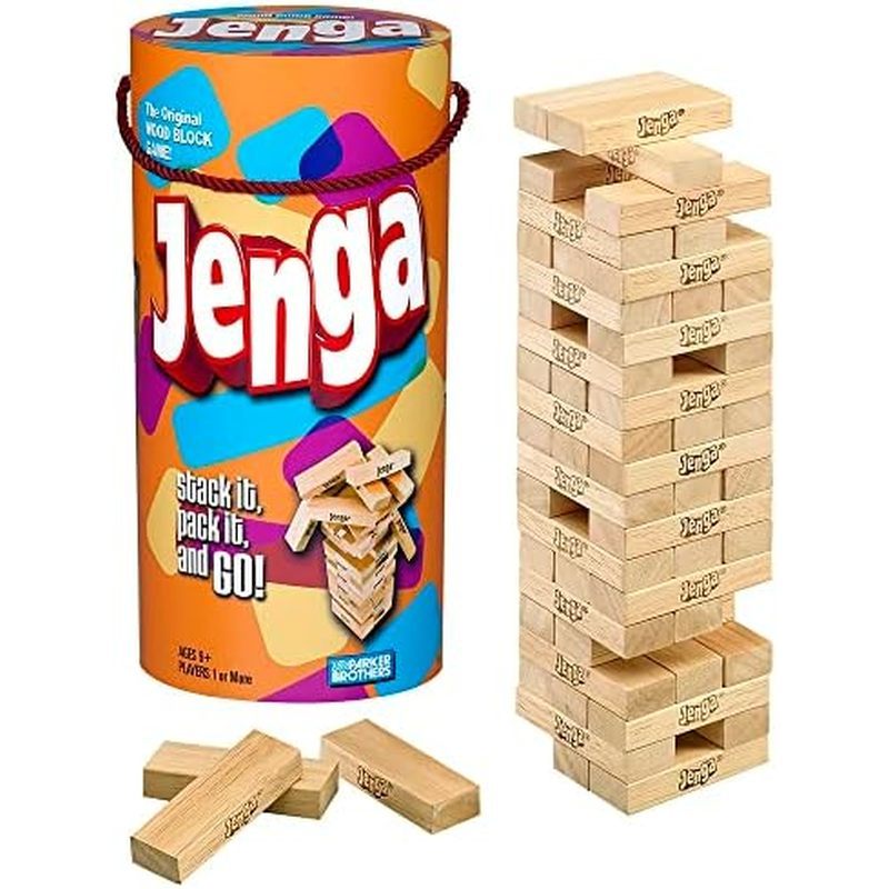 Hasbro Gaming Jenga บล็อกไม้ซ้อนเกมทาวเวอร์ไม้ลอย | เกมปาร์ตี้สําหรับเด็ก & ครอบครัวครอบครัว | Stock
