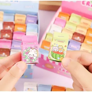 S0288 ยางลบดินสอ รูปกล่องนม สไตล์เกาหลี น่ารักมาก สุ่มลาย เครื่องเขียนเด็ก ยางลบแฟนซี พกพา ของแจก