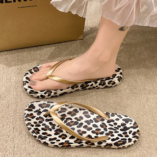 เสือดาวพิมพ์สุภาพสตรี Flip-Flops รองเท้าแตะรองเท้าแตะในร่ม