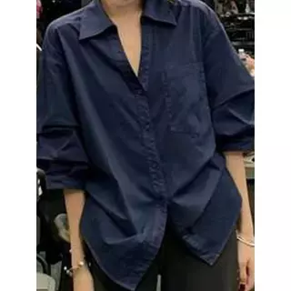 STYLE#เสื้อเชิ้ตสีดำสำหรับผู้หญิง ดีไซน์สีพื้น แขนสั้น ดีไซน์จับจีบด้านข้างที่ไม่เหมือนใคร#99470