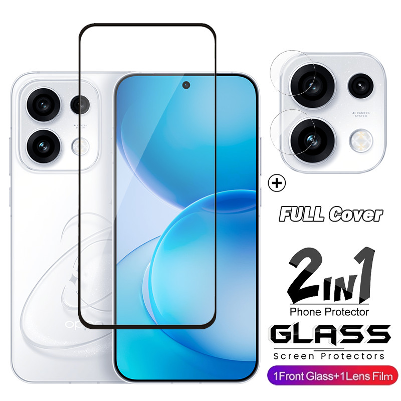 2in1 สําหรับ OPPO Reno 16 15 14 Pro F Reno16 16F Reno15 15F 5G ป้องกันหน้าจอกระจกนิรภัยลายนิ้วมือปลดล็อคโปร่งใส HD Clear Coverage เลนส์กล้องป้องกันฟิล์ม