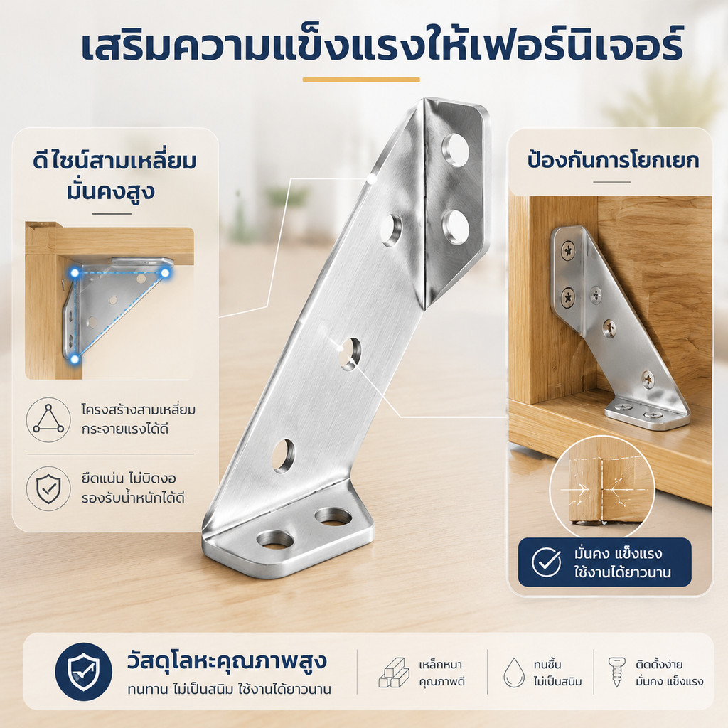 ฉากยึดมุมตู้สแตนเลส 12ชุด โครงรองรับสามเหลี่ยม ข้อต่อมุมเฟอร์นิเจอร์โลหะ ใช้ได้ทุกงานติดตั้ง แข็งแรง กันสนิม พร้อมส่ง