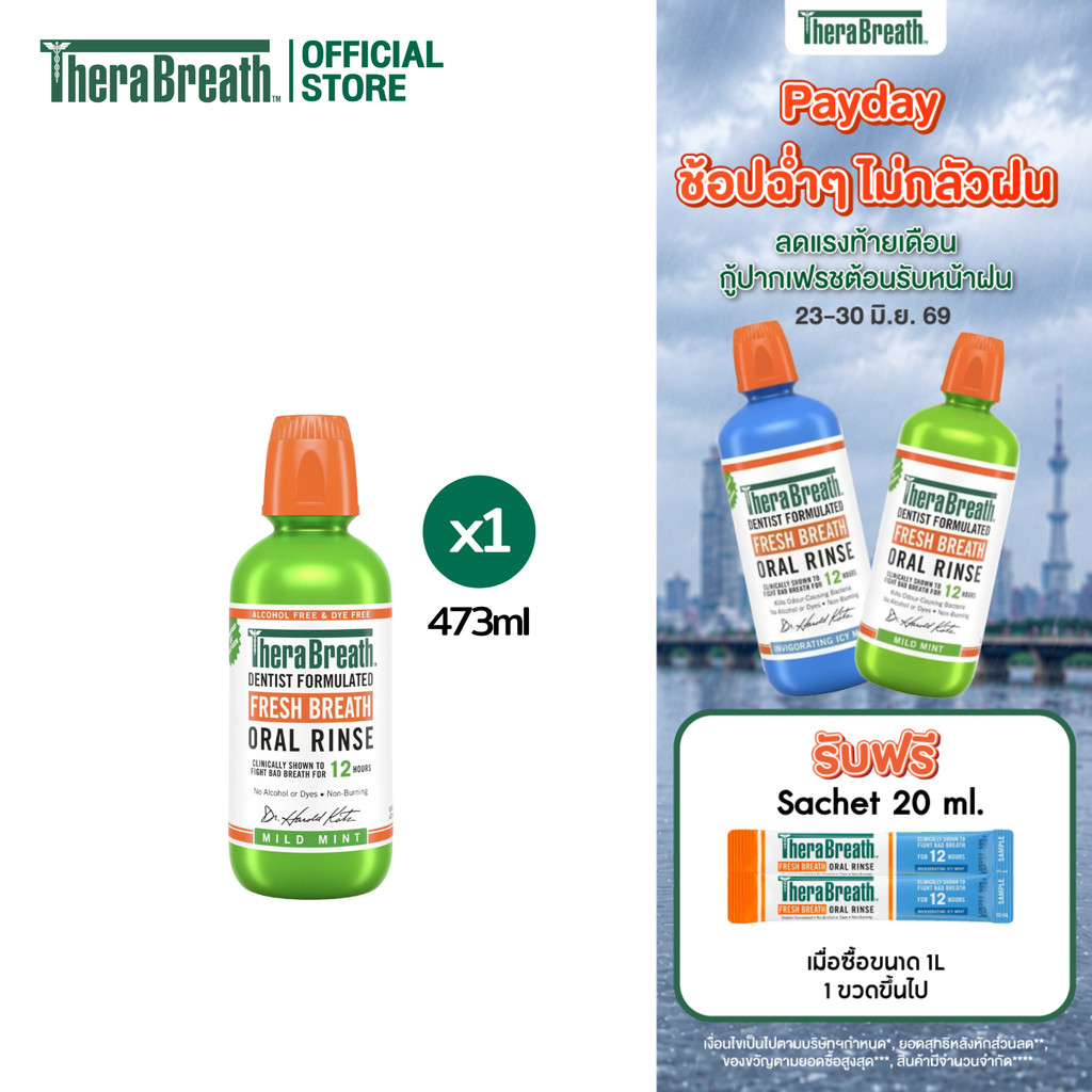 [คละสูตร x2] TheraBreath (Icy Mint) + (Mild Mint) 473 ml | น้ำยาบ้วนปาก ลดกลิ่นปาก ไม่มีแอลกอฮอล์