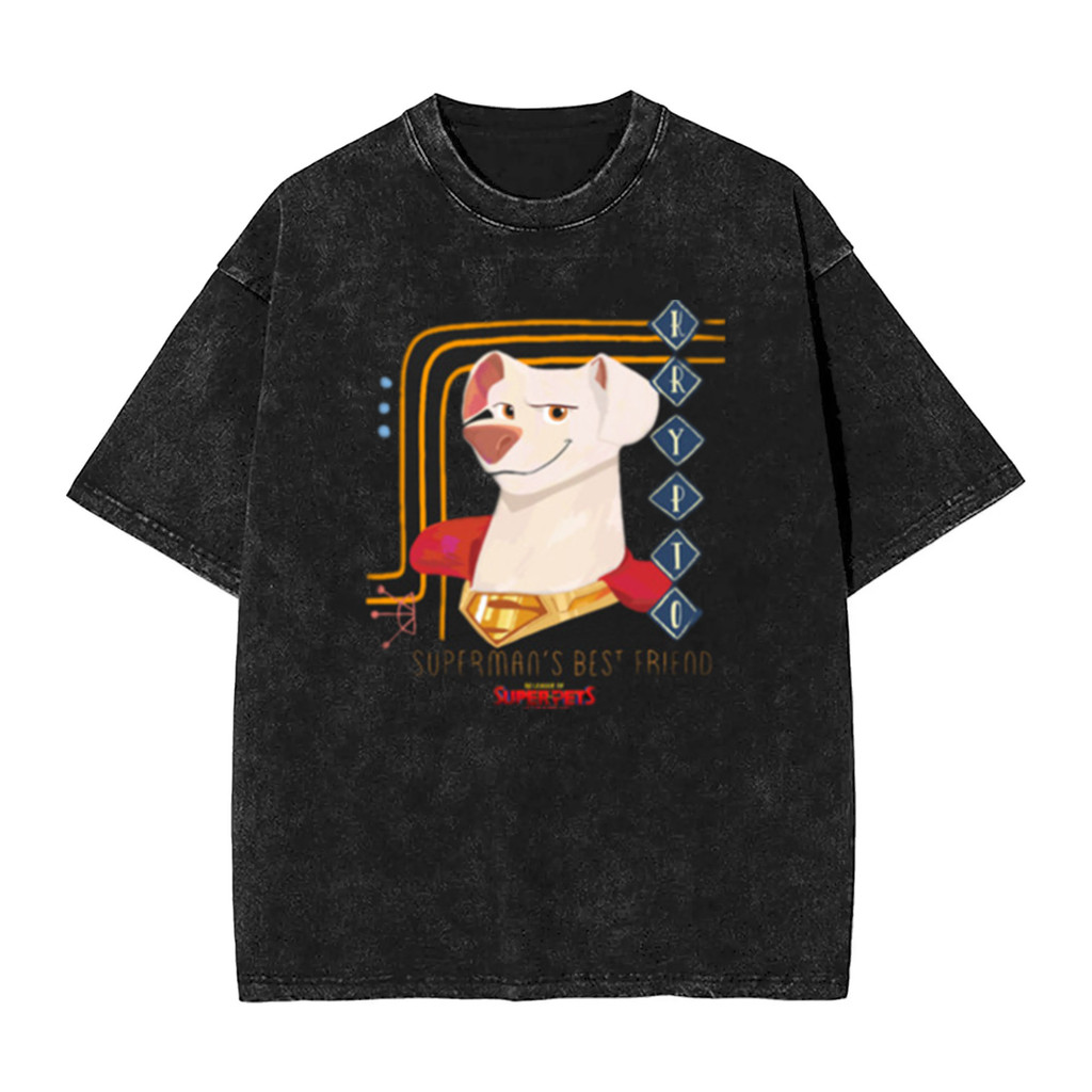 DC Supergirl Krypto Superdog Graphic Print Mens Heavyweight 100% Washed Cotton Oversize Distressed S