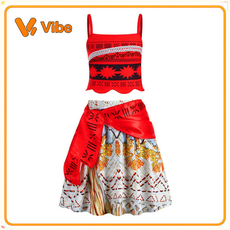 ในสต็อก ชุดฮาโลวีนสําหรับเด็ก moana Summer Girls Dress, Moana Princess Costume from Moana, Puff Slee