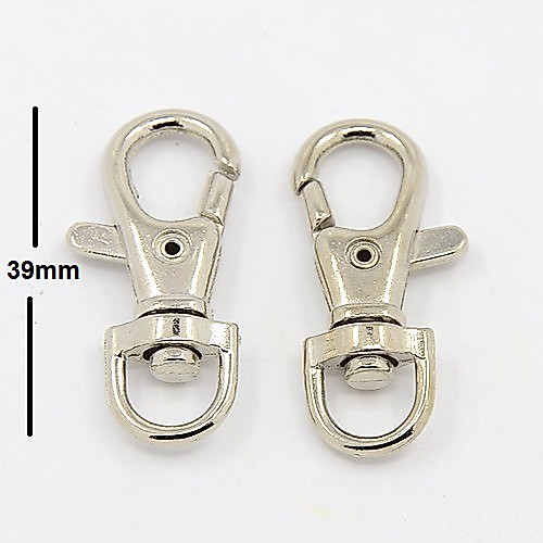 แพ็ค2อัน/10อัน ห่วงพวงกุญแจก้ามปู คอหมา โลหะอัลลอยดสีเงิน หนาแข็งแรงSwivelLobstorClasp ยาว 39 มม