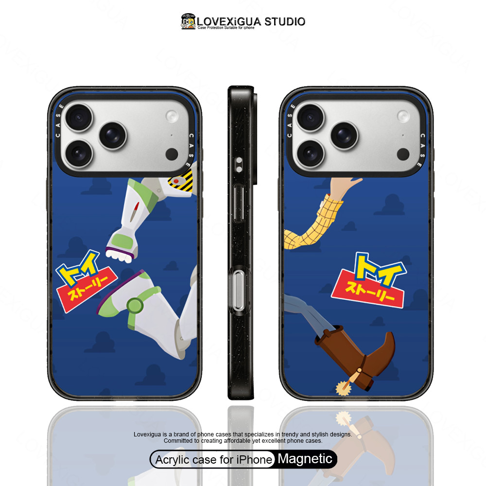 การ์ตูนสีฟ้าคาวบอยหุ่นยนต์แม่เหล็กเคสโทรศัพท์สําหรับiPhone 17Pro Max 17Air 16 Plus 17 16 15 14 13 12 Pro Maxกรณีกันกระแทกป้องกันปกหลัง