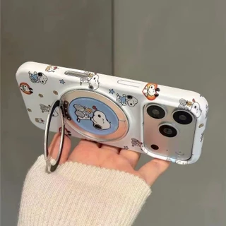 น่ารักสีขาวด้านล่างเต็มหน้าจอลูกสุนัข 360 หมุนวงเล็บแม่เหล็กเคสโทรศัพท์เหมาะสําหรับ ไอโฟน17 มือโปร สูงสุด 16 15 มือโปร สูงสุด กันกระแทกกล้องป้องกันลดลงฮาร์ดปกหลัง
