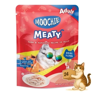 (ครึ่งลัง 24 ซอง) Moochie มูชี่ อาหารเปียกแมว รวมสูตร ไม่เติมเกลือ หลายรส เปียกแมว ขนาด 70-85g