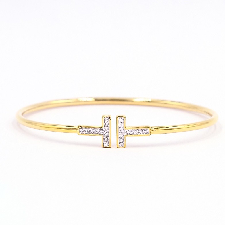 Happy jewelry กำไลตัวที เพชร กำไลทองเพชรแท้ กำไลหลอด ทองแท้ 37.5% BLBN008