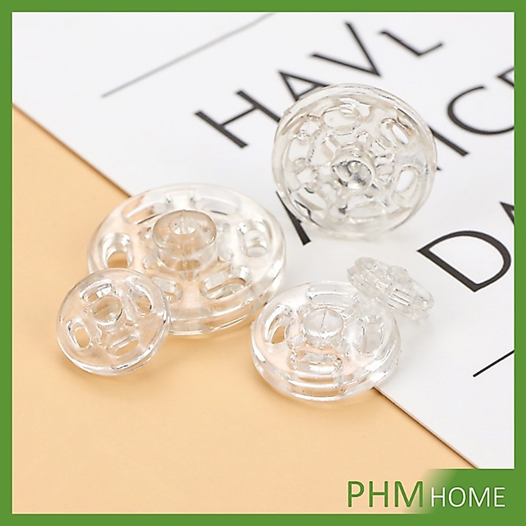 10คู่ กระดุมแป๊กพลาสติก สีดำ สีขาว สีใสแบบเย็บ 10mm 15mm กระดุมแป๊กพลาสติกสีดำ Invisible button