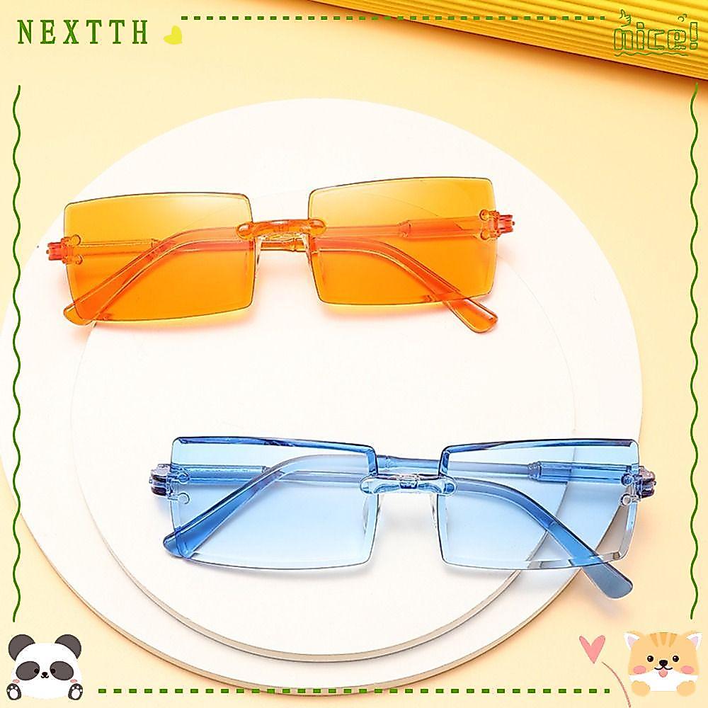 Nextth แว่นกันแดดทรงสี่เหลี่ยมผืนผ้าไร้ขอบ, แว่นตากันแดดไร้กรอบไล่โทนสี UV, พลาสติกอินเทรนด์ Shades สําหรับผู้หญิงและผู้ชาย