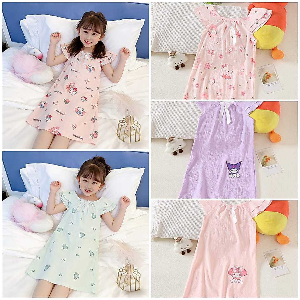 ส่วนลดจํานวนมากชุดนอนเด็กแขนสั้นคอเหลี่ยม Nightdress กระต่ายมีสไตล์,Peach Girls ชุดนอนสําหรับ 7 - 8 ปี