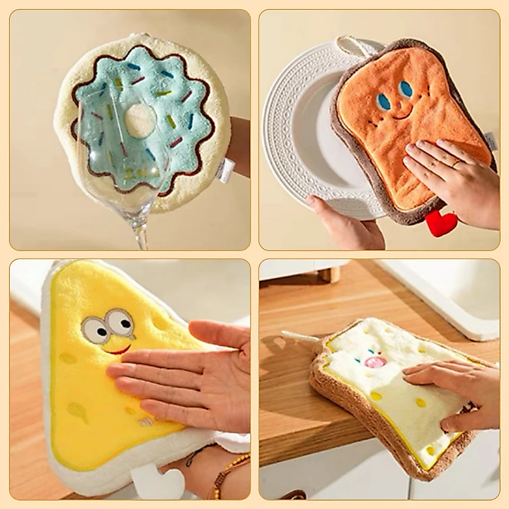 ผ้าเช็ดมือแบบแห้งเร็ว Creative Toast Coral,Quick-drying Super ดูดซับสำหรับห้องครัวห้องน้ํา