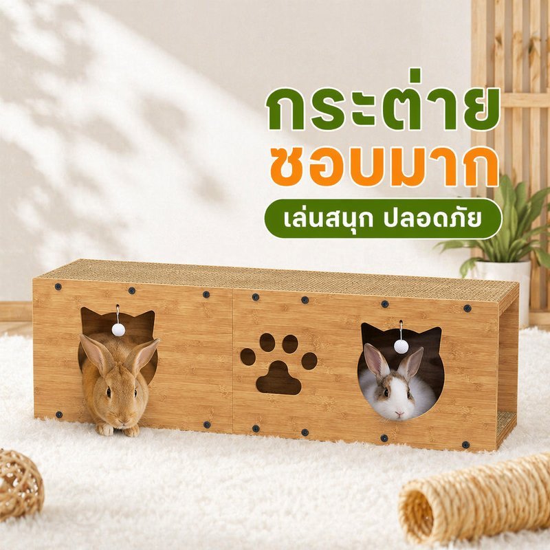 อุโมงค์กระต่าย ไม้ บ้านกระต่าย ของเล่นกระต่าย ที่หลบซ่อน แทะฟัน ทนกัด ติดตั้งง่าย มัลติฟังก์ชัน