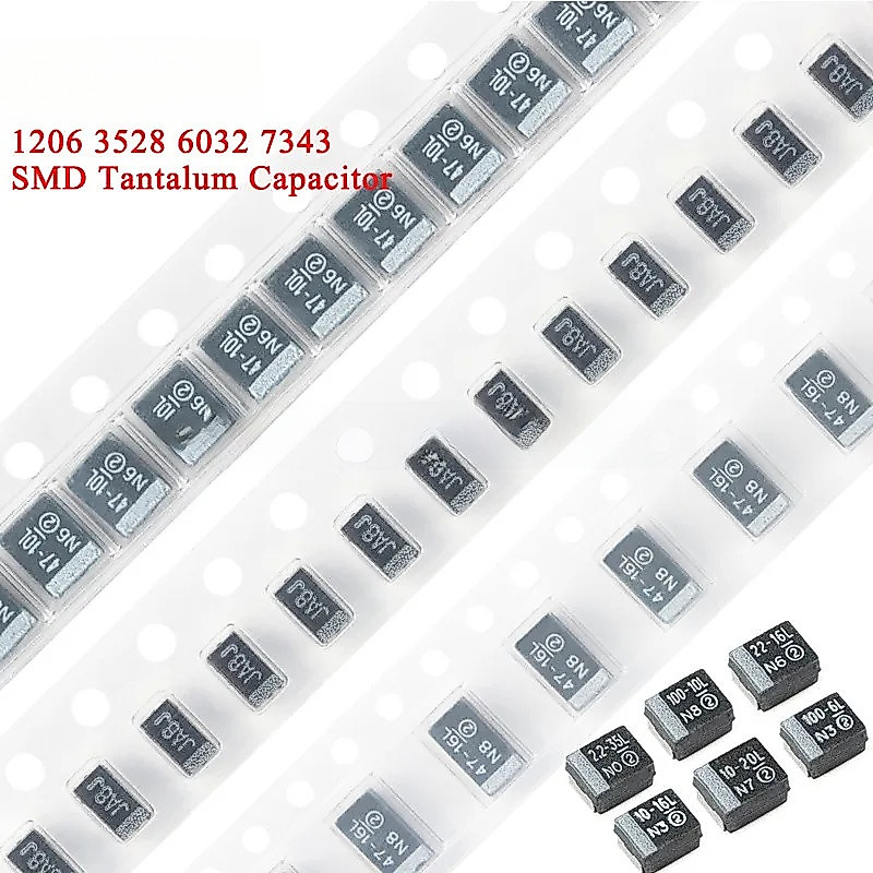 5-20 ชิ้น 1206 3528 6032 7343 SMD Tantalum Capacitor 1uF 2.2uF 4.7uF 10uF 35V 16V 20V 25V 22uF 33uF 47uF 100uF 470uF 100uF 10V