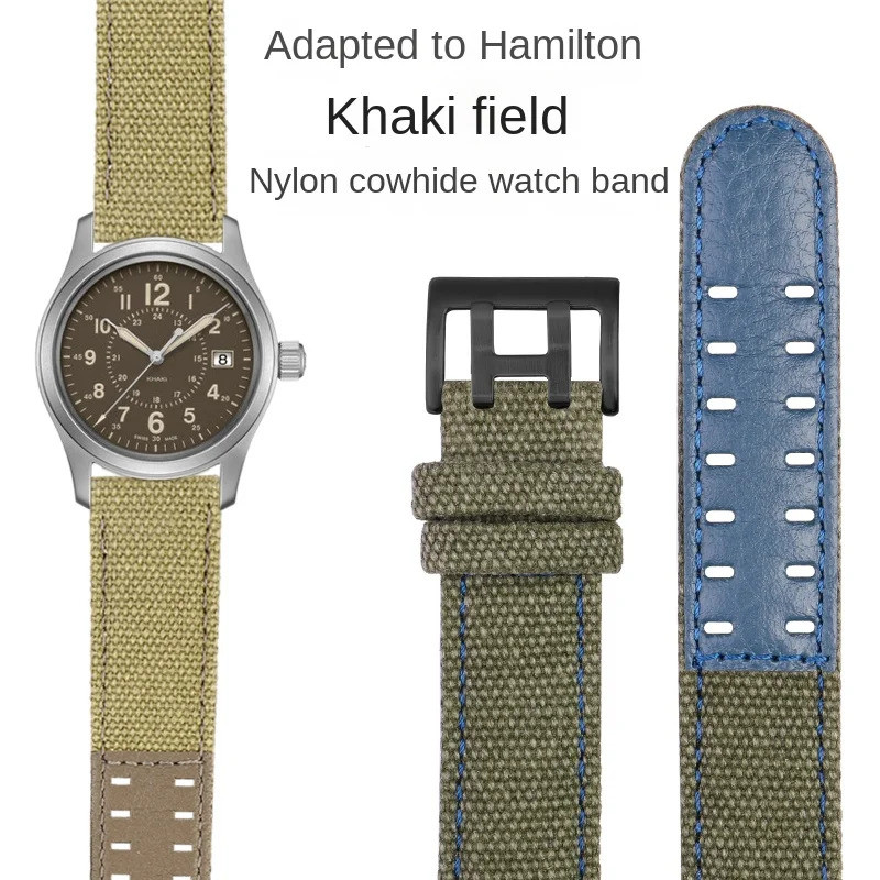สําหรับ Hamilton Khaki Field h760250/ชม.77616533/ชม.70605963 ชม.68201993 ผ้าใบสายนาฬิกาหนังแท้ไนล่อน
