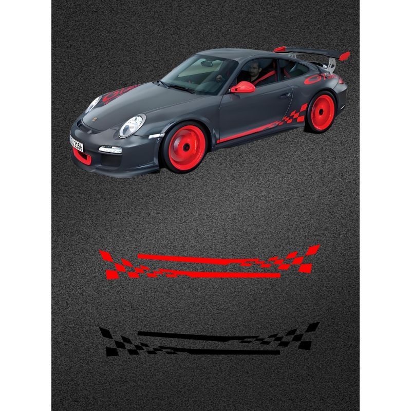 Suitable for PORSCHE stickers, 911 side skirt checkered track decals, 718, Cayman door racing editio