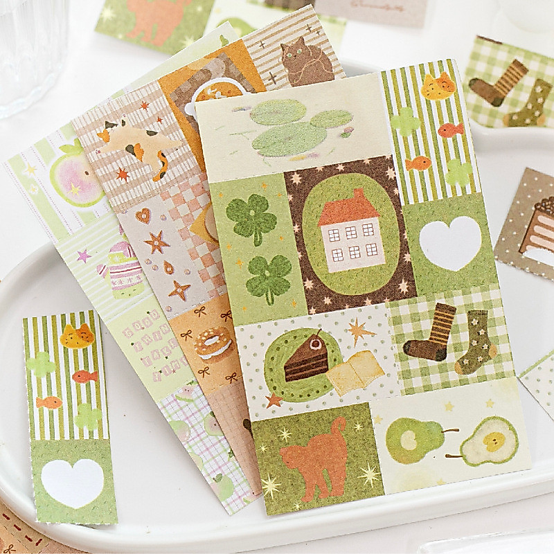 คลังสินค้าพร้อม 50 ชิ้น/หนังสือ Patchwork Texture ins ตกแต่งโน้ตบุ๊คข้อความ Memo วัสดุกระดาษโน้ตบุ๊ค DIY ข้อความหมายเหตุสติกเกอร์
