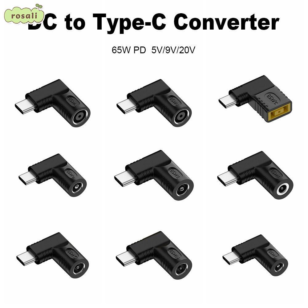ROSALI DC to Type C Converter 5v 9v 12v USB C Connector ปลั๊กสี่เหลี่ยม PD 65W สําหรับ //