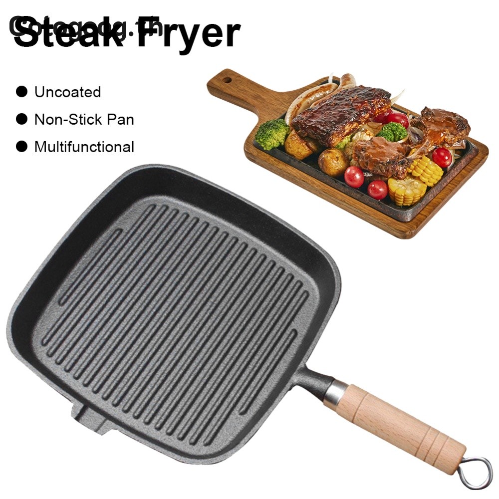 [colog-th] กระทะเหล็ก Skillet ด้ามไม้ไม่เคลือบ Non-stick สเต็ก Skillet เครื่องครัวที่บ้าน